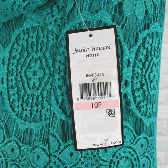 JESSICA HOWARD Dress Floral Lace Overlay Cocktail Party Green 10 Petite - Picture 6 of 13